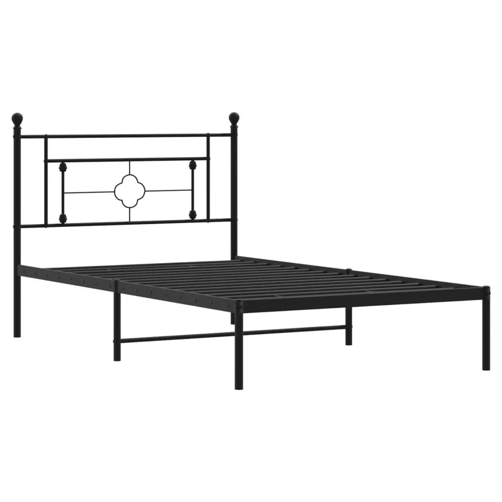 Metal Bed Frame King Single Powder-Coated Steel 107x203cm Black