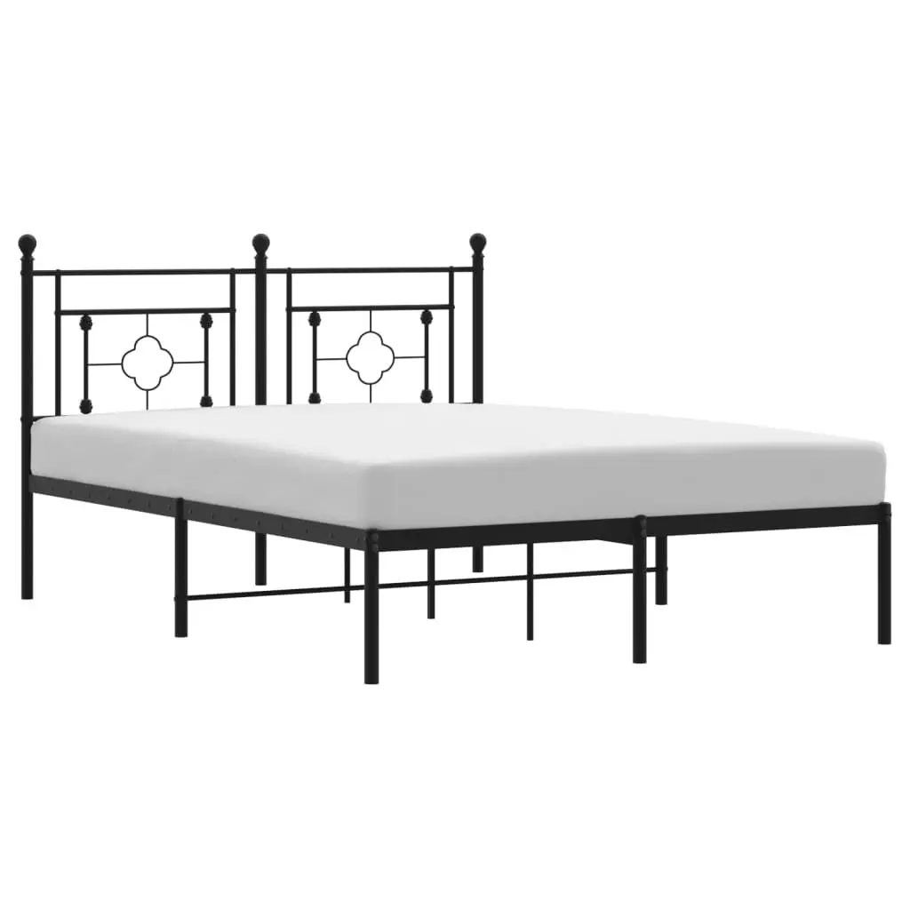 Black Metal Bed Frame 135x190cm with Slatted Base and Headboard