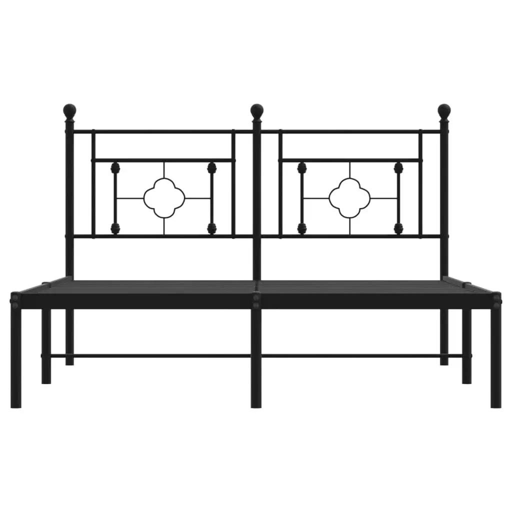 Black Metal Bed Frame 135x190cm with Slatted Base and Headboard