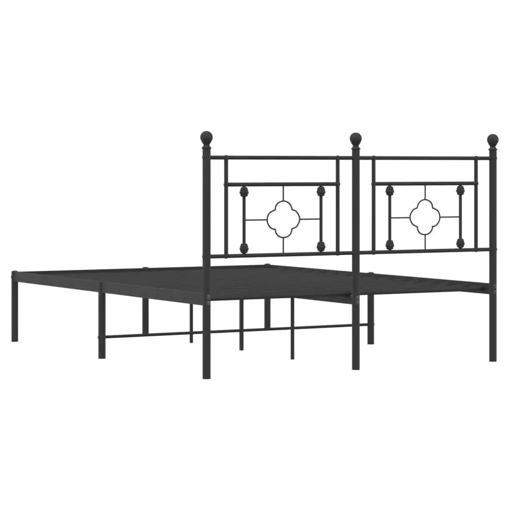 Black Metal Bed Frame 135x190cm with Slatted Base and Headboard