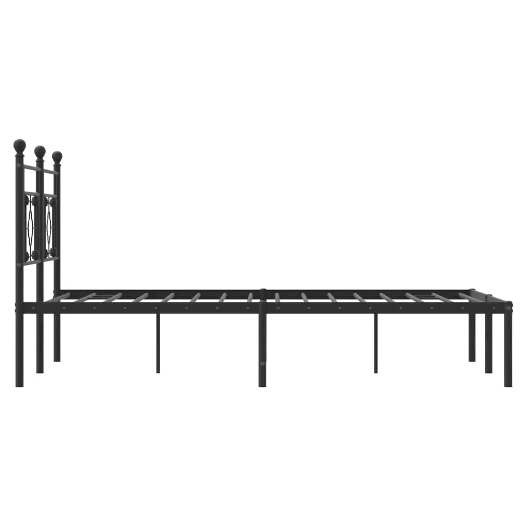 Black Metal Bed Frame 135x190cm with Slatted Base and Headboard