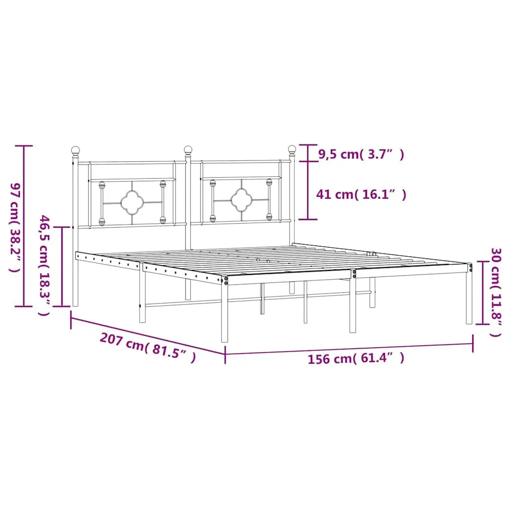 Metal Bed Frame with Headboard Black 150x200 cm Steel