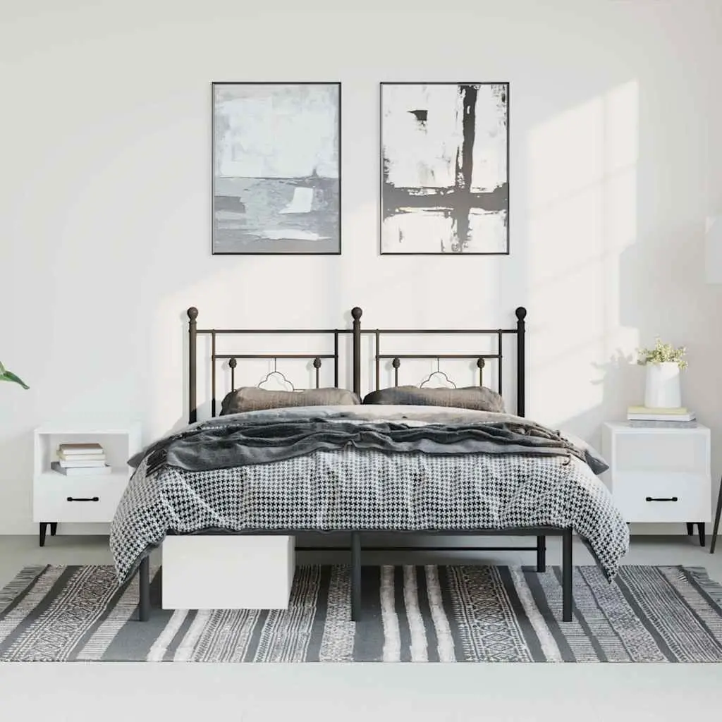 Metal Bed Frame with Headboard Black 150x200 cm Steel
