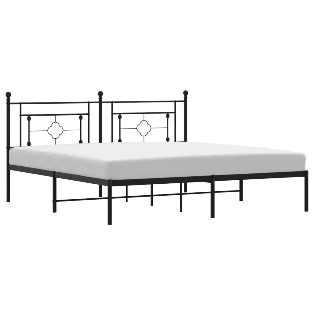Metal Bed Frame King Size 183x203 cm Black Headboard Steel Slats Support