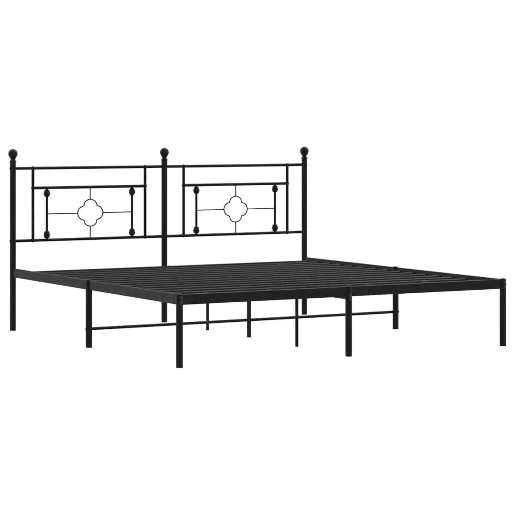 Metal Bed Frame King Size 183x203 cm Black Headboard Steel Slats Support
