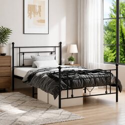 Metal Bed Frame King Single 107x203 cm with Footboard Storage Space Black
