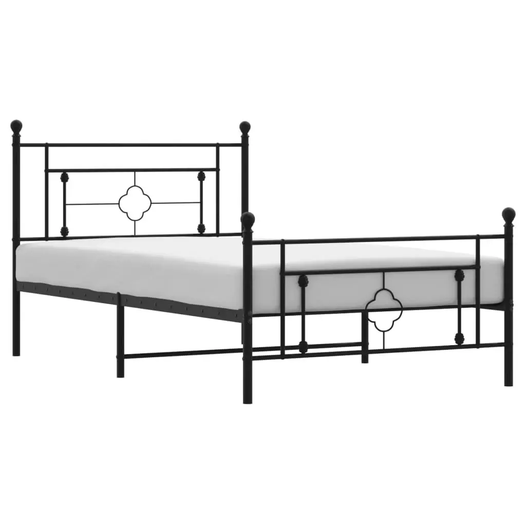 Metal Bed Frame King Single Powder-Coated Steel with Headboard Footboard Storage Space 107x203 cm Black