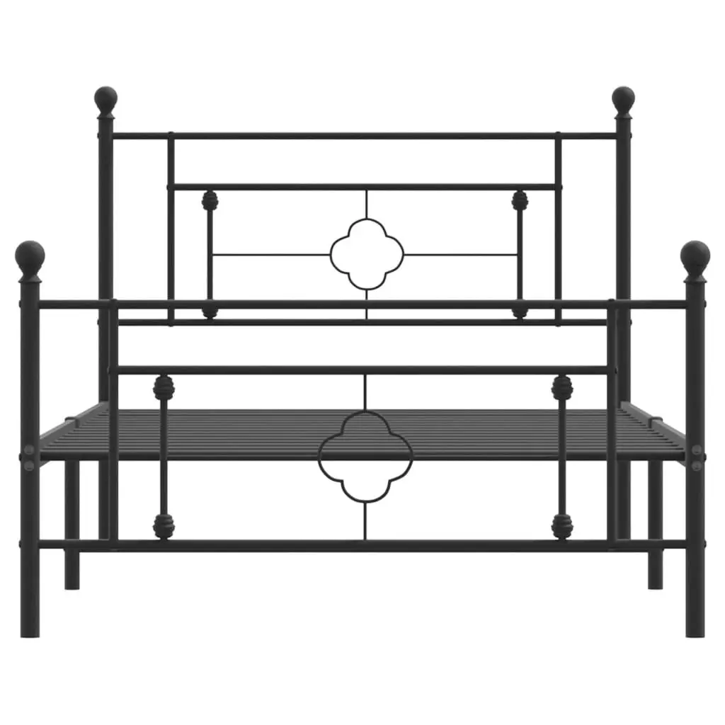 Metal Bed Frame King Single Powder-Coated Steel with Headboard Footboard Storage Space 107x203 cm Black