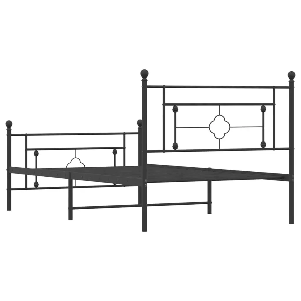 Metal Bed Frame King Single Powder-Coated Steel with Headboard Footboard Storage Space 107x203 cm Black