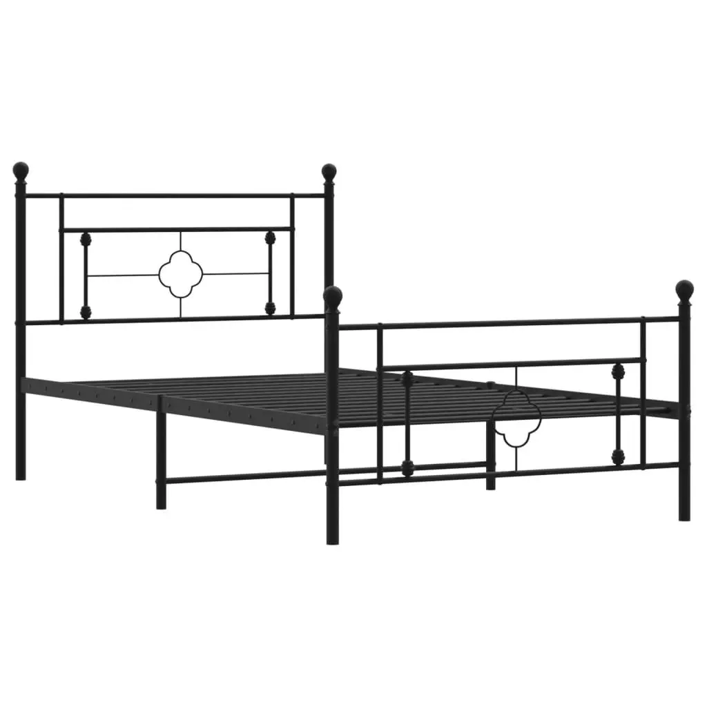 Metal Bed Frame King Single Powder-Coated Steel with Headboard Footboard Storage Space 107x203 cm Black