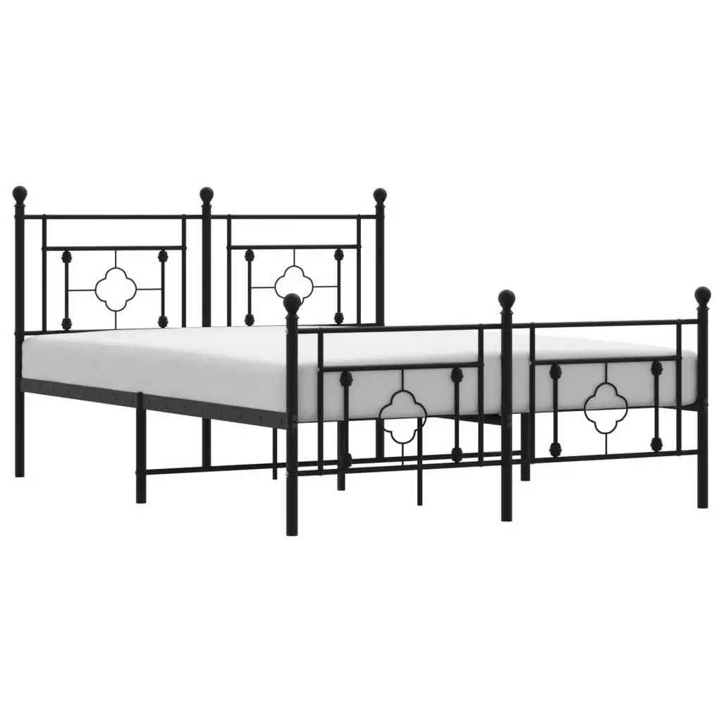 Black Metal Bed Frame with Footboard and Under-Bed Storage 135x190 cm