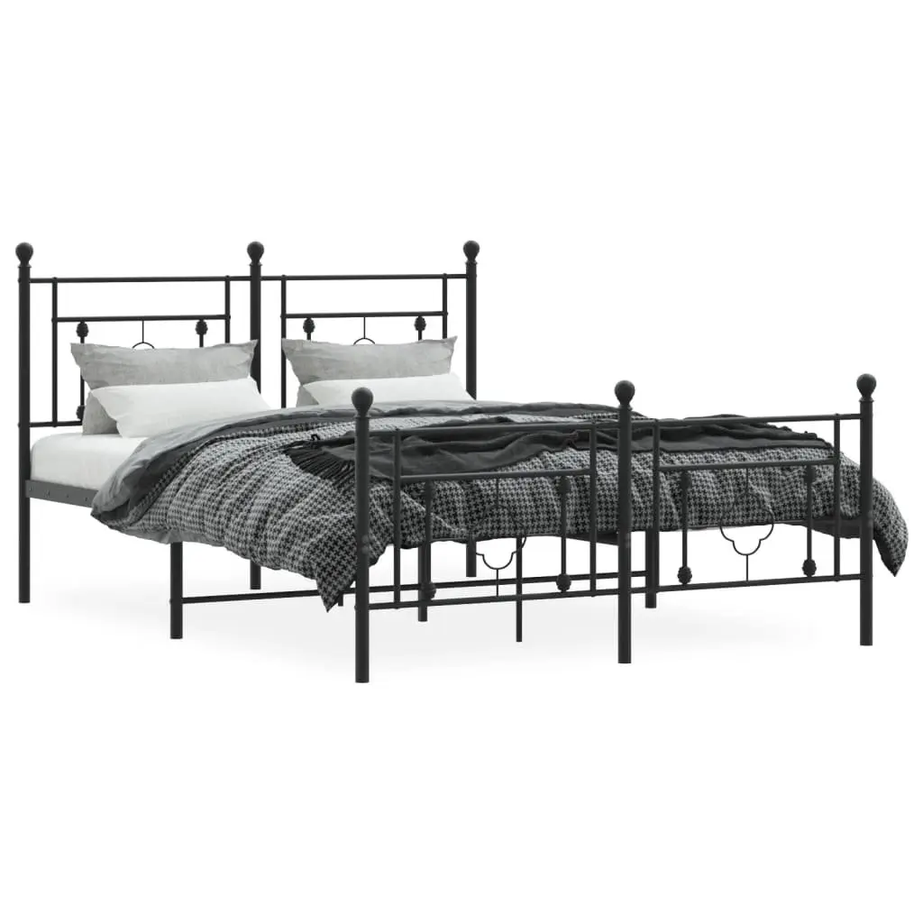Black Metal Bed Frame with Footboard and Under-Bed Storage 135x190 cm