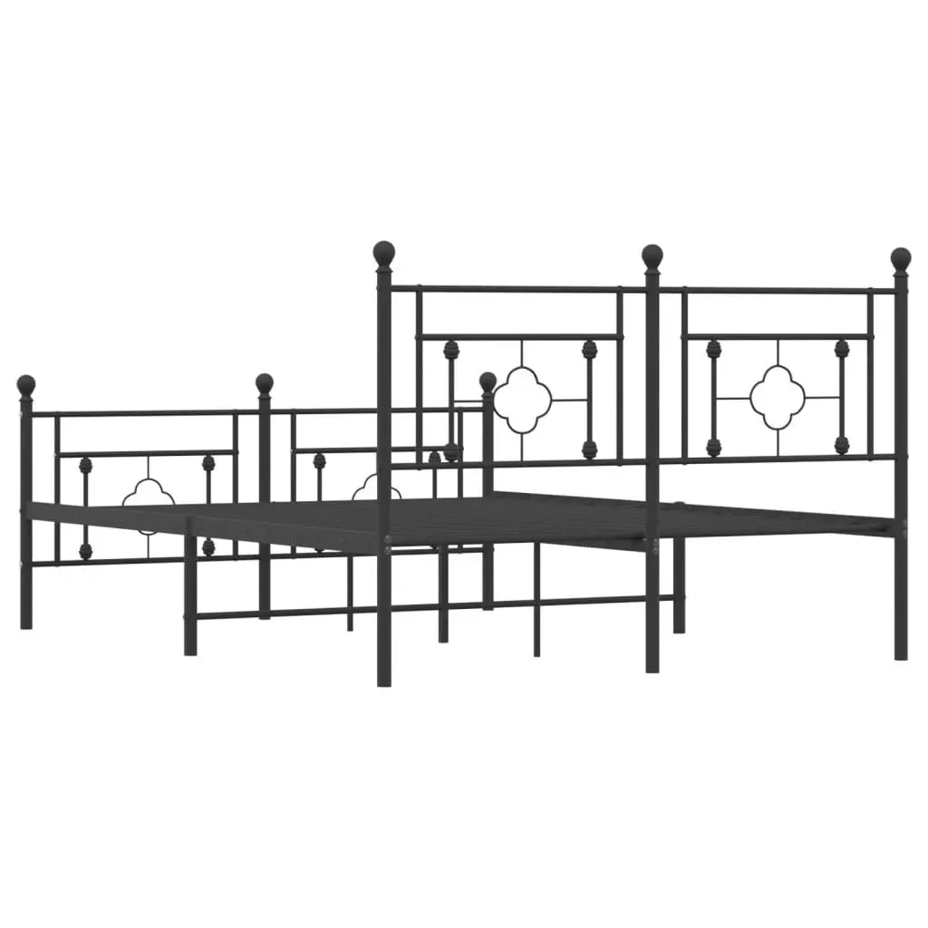 Black Metal Bed Frame with Footboard and Under-Bed Storage 135x190 cm