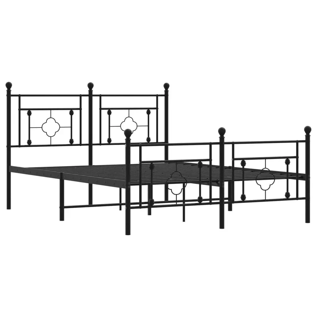 Black Metal Bed Frame with Footboard and Under-Bed Storage 135x190 cm