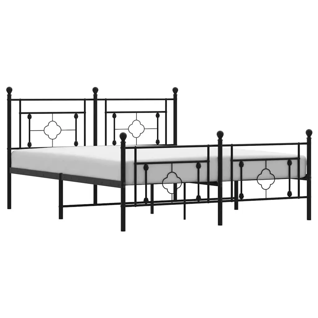Metal Bed Frame with Headboard and Footboard Black 150x200 cm