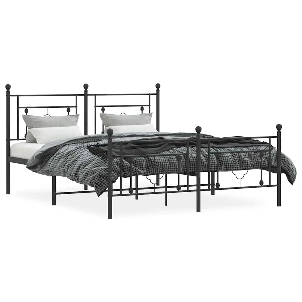 Metal Bed Frame with Headboard and Footboard Black 150x200 cm