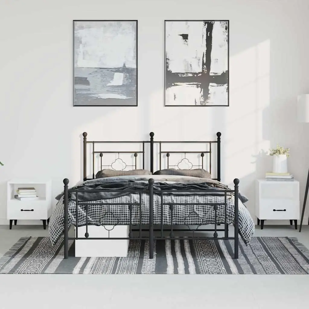 Metal Bed Frame with Headboard and Footboard Black 150x200 cm