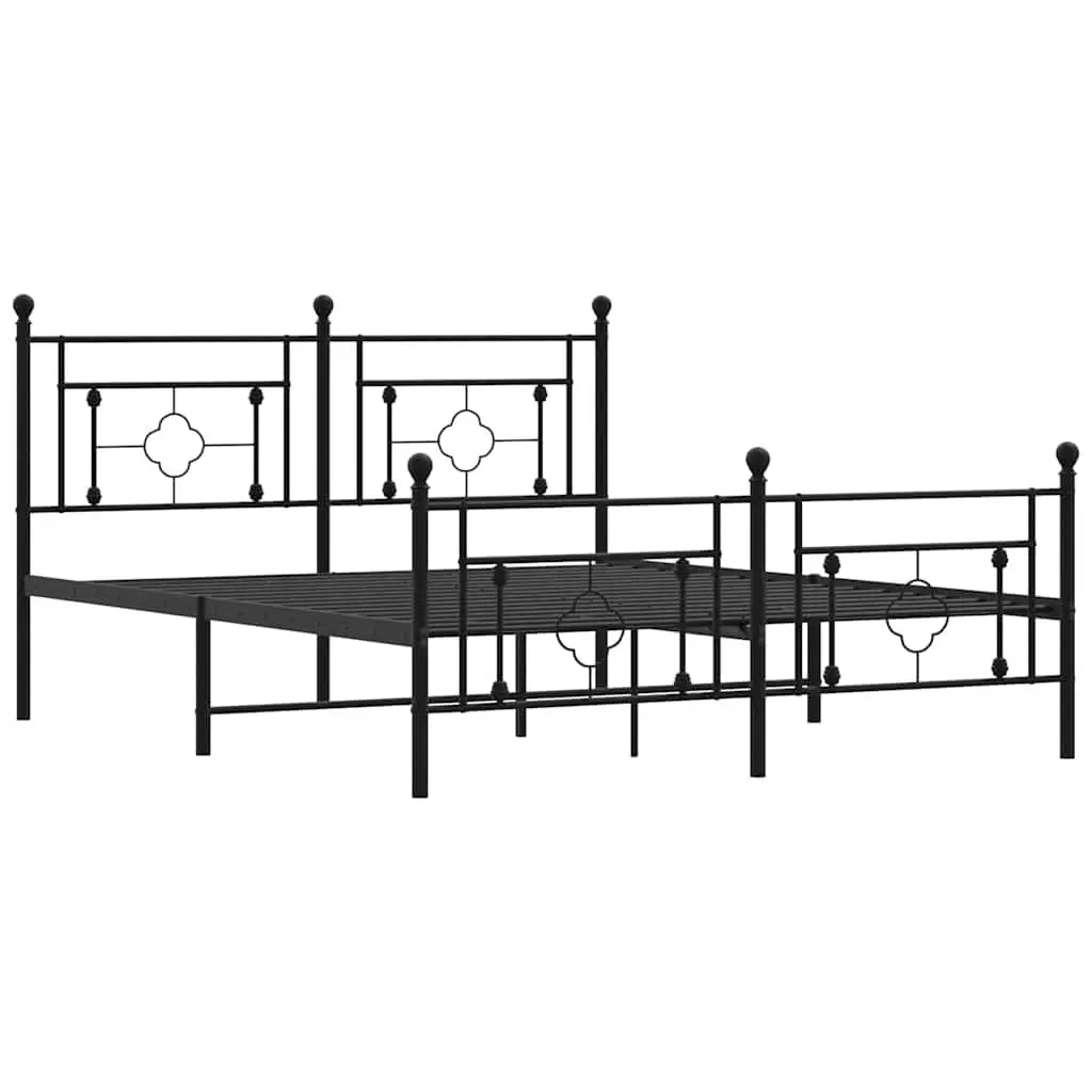 Metal Bed Frame with Headboard and Footboard Black 150x200 cm