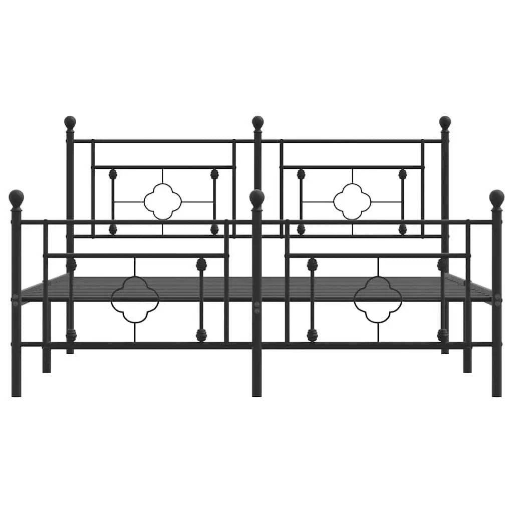 Metal Bed Frame with Headboard and Footboard Black 150x200 cm