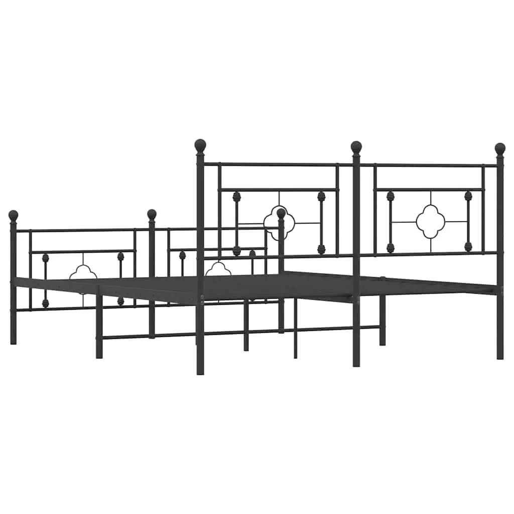 Metal Bed Frame with Headboard and Footboard Black 150x200 cm