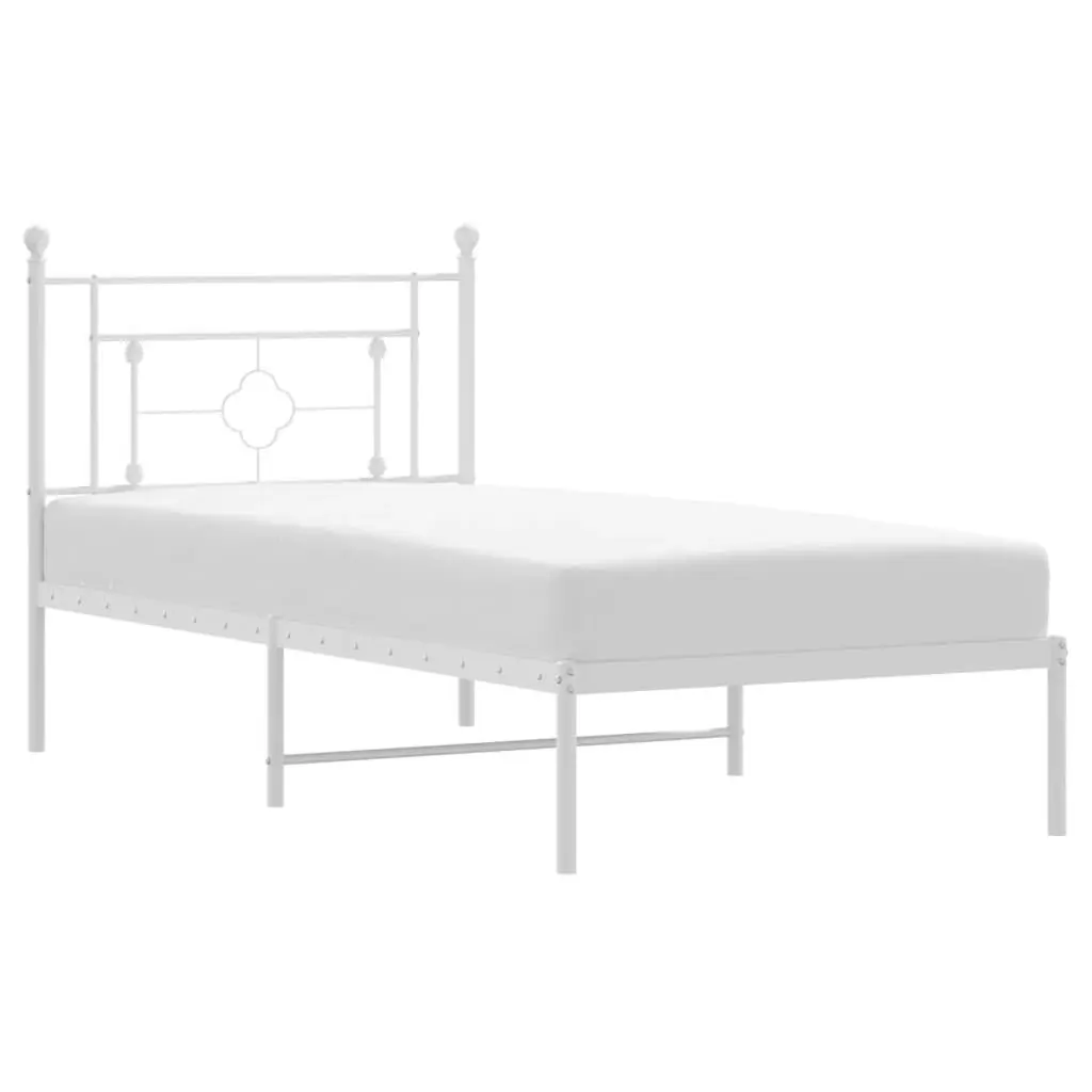 White Metal Bed Frame with Headboard 90x190 cm