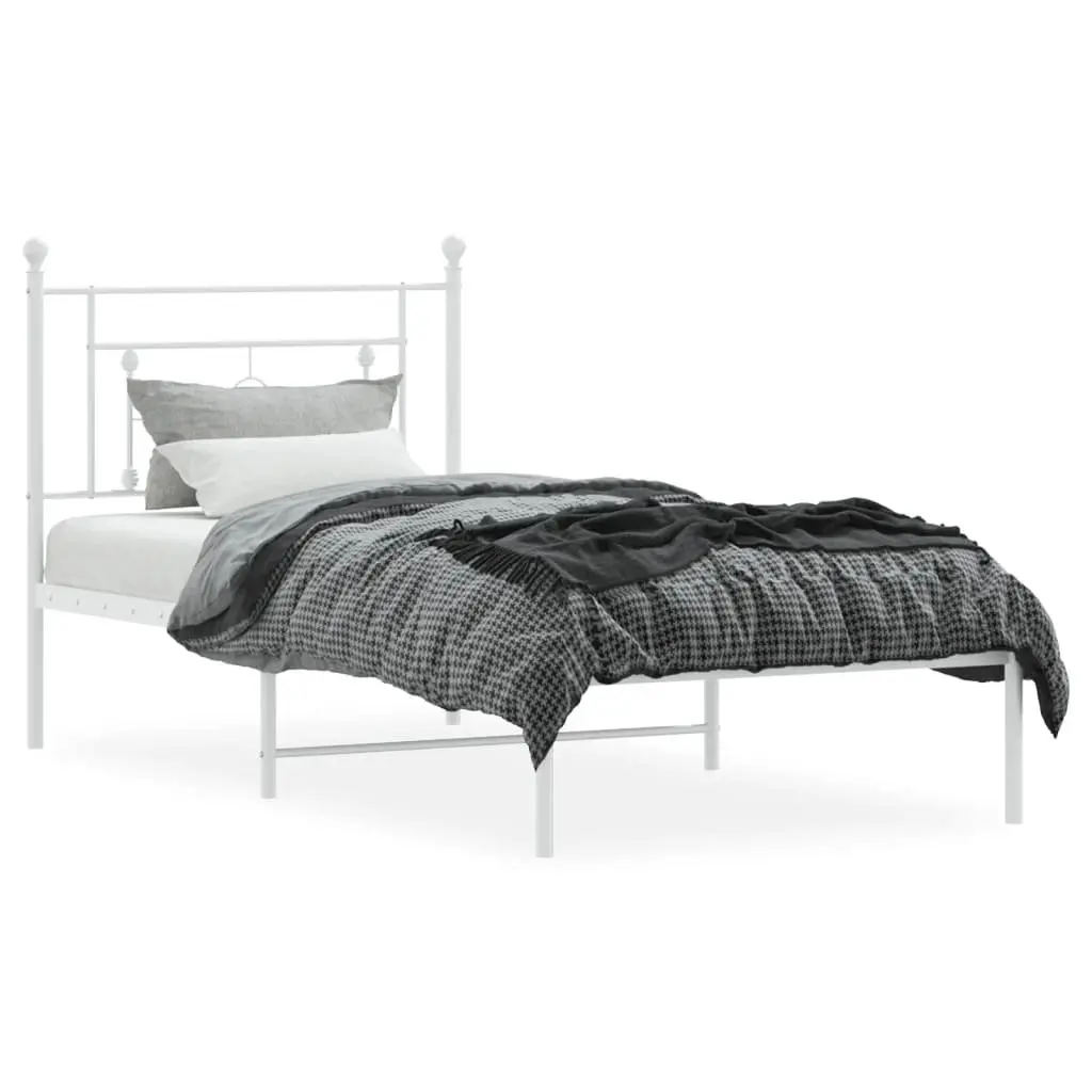 White Metal Bed Frame with Headboard 90x190 cm