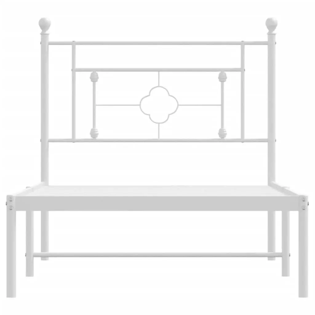 White Metal Bed Frame with Headboard 90x190 cm