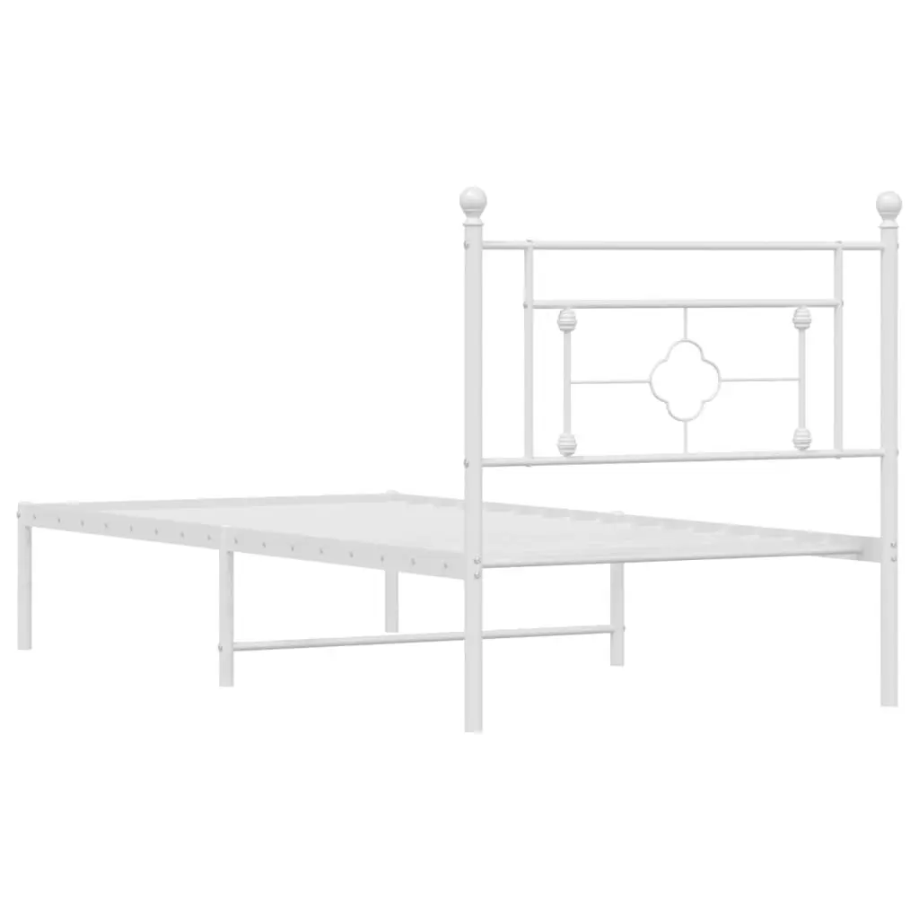 White Metal Bed Frame with Headboard 90x190 cm