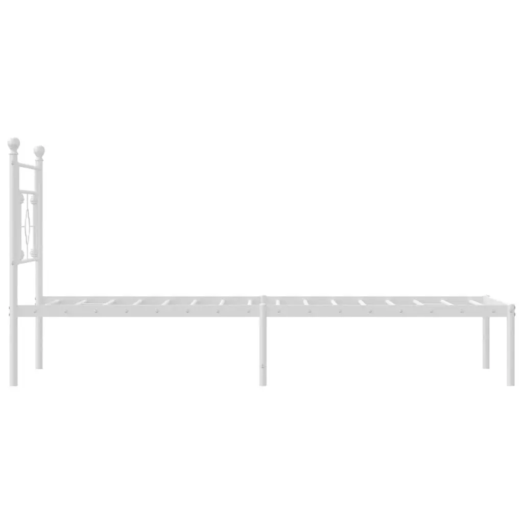 White Metal Bed Frame with Headboard 90x190 cm
