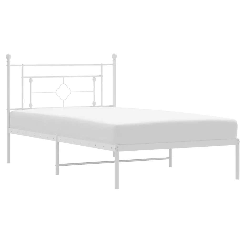 Metal Bed Frame King Single 107x203cm White Headboard Steel Bedroom Furniture