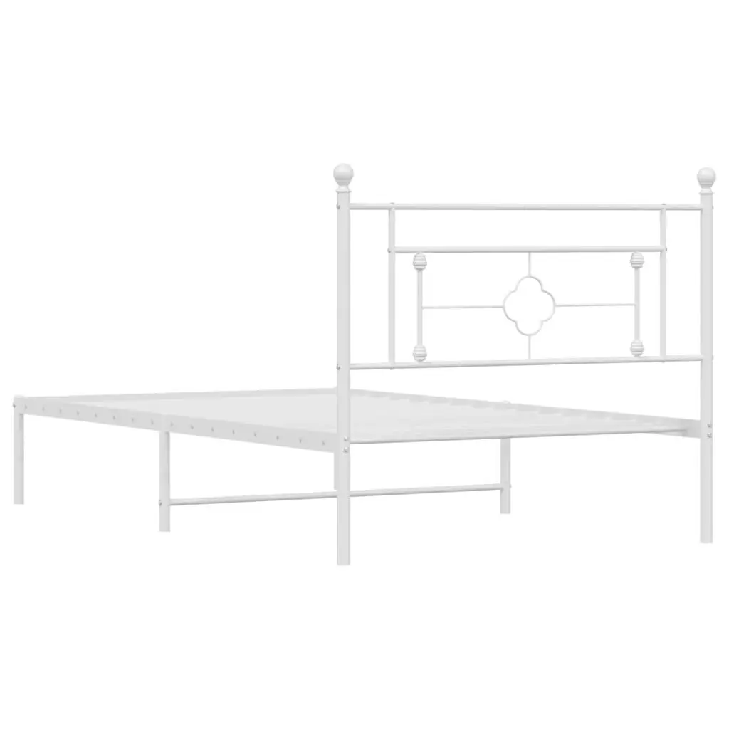 Metal Bed Frame King Single 107x203cm White Headboard Steel Bedroom Furniture