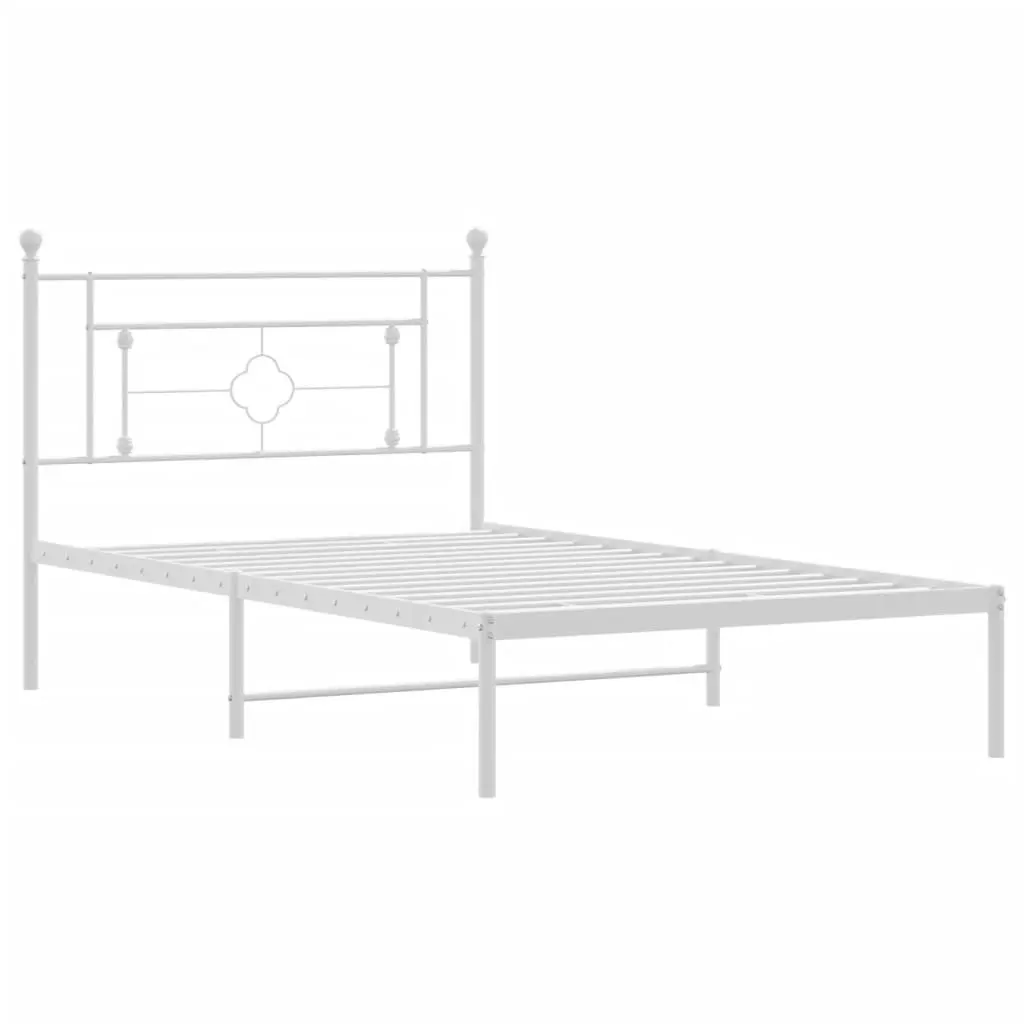 Metal Bed Frame King Single 107x203cm White Headboard Steel Bedroom Furniture