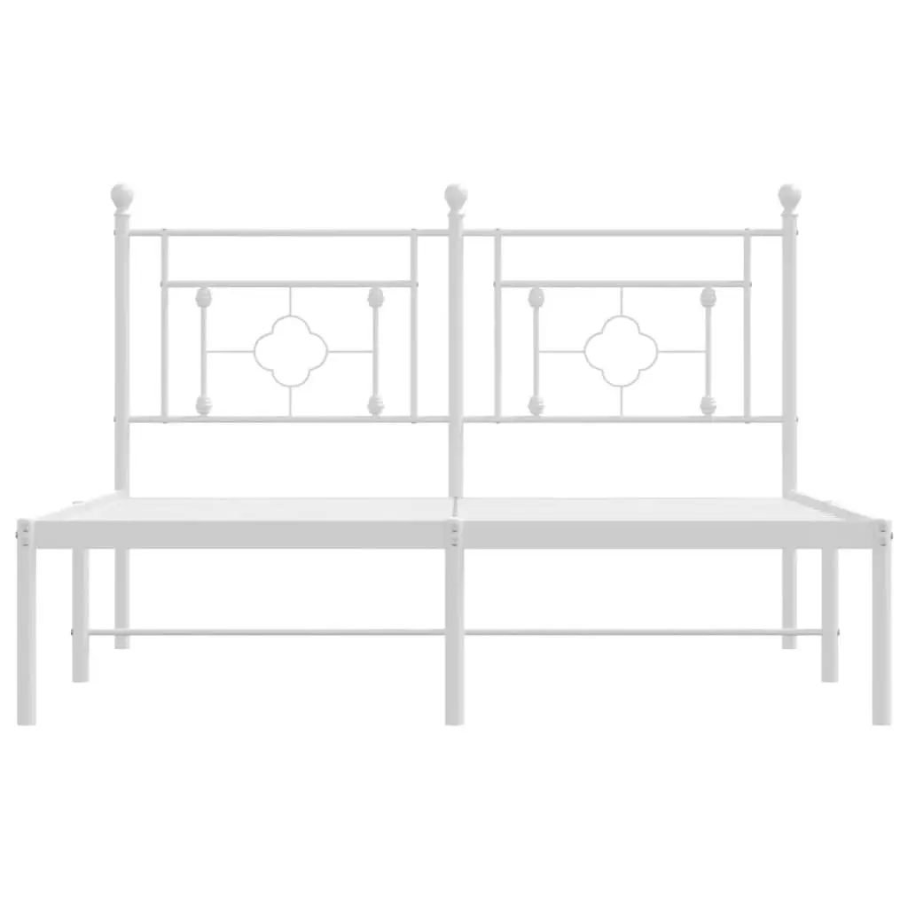 Metal Bed Frame White 135x190cm with Headboard Slatted Base