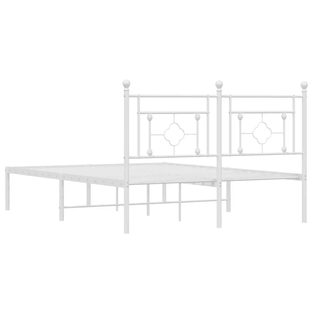 Metal Bed Frame White 135x190cm with Headboard Slatted Base
