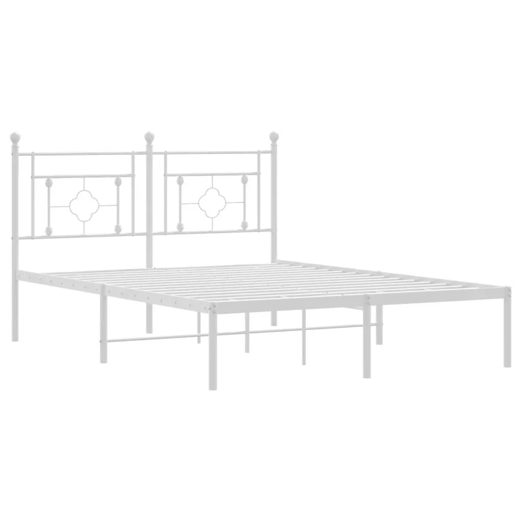 Metal Bed Frame White 135x190cm with Headboard Slatted Base