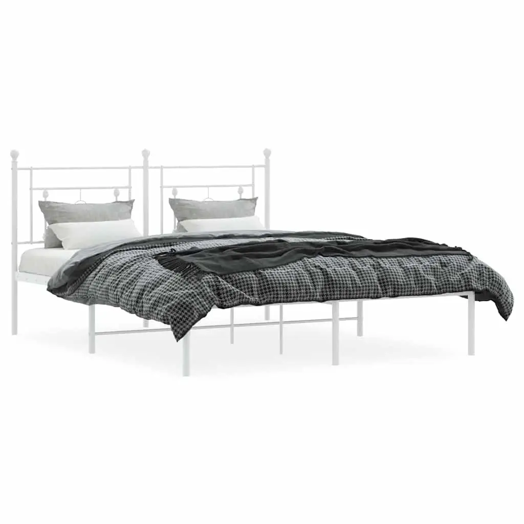 Metal Bed Frame with Headboard White 150x200 cm Slatted Base