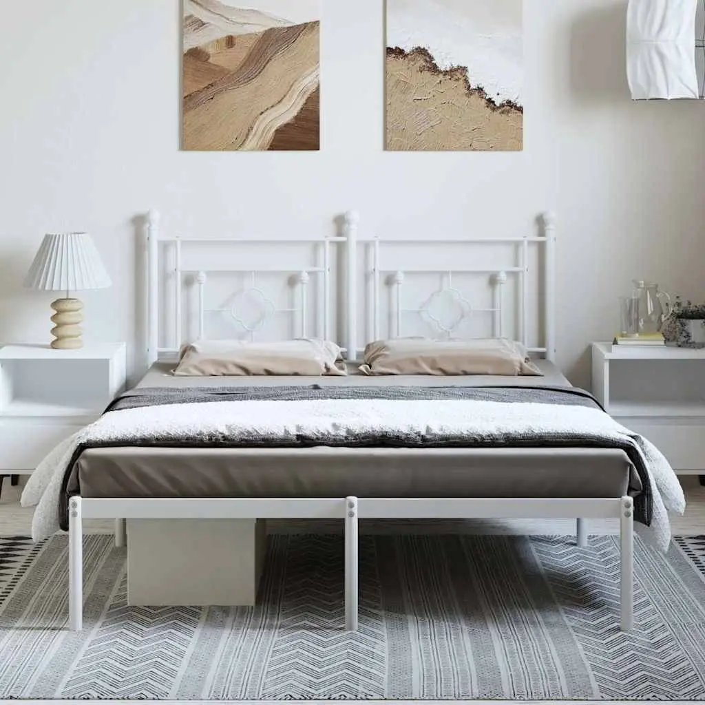 Metal Bed Frame with Headboard White 150x200 cm Slatted Base