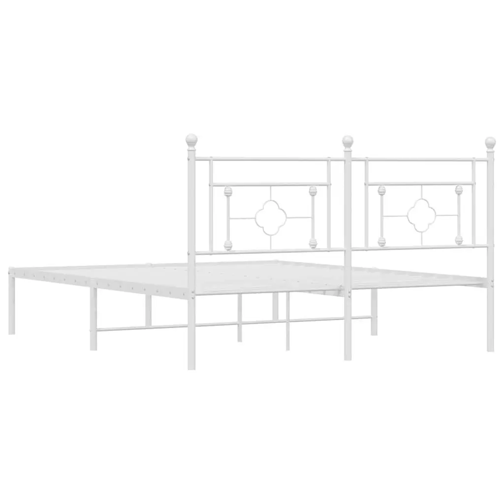 Metal Bed Frame with Headboard White 150x200 cm Slatted Base