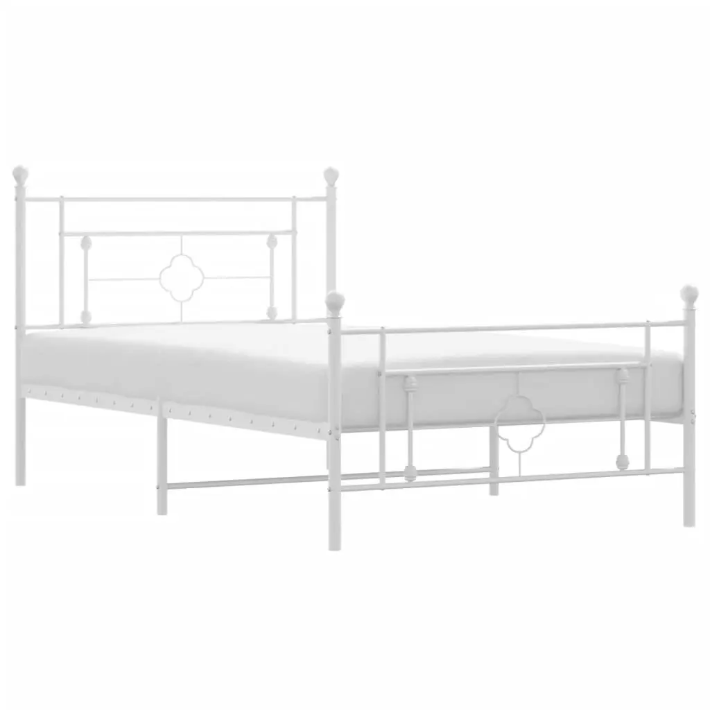 Metal Bed Frame King Size White Powder-Coated Steel 107x203 cm with Headboard Footboard and Underbed Storage