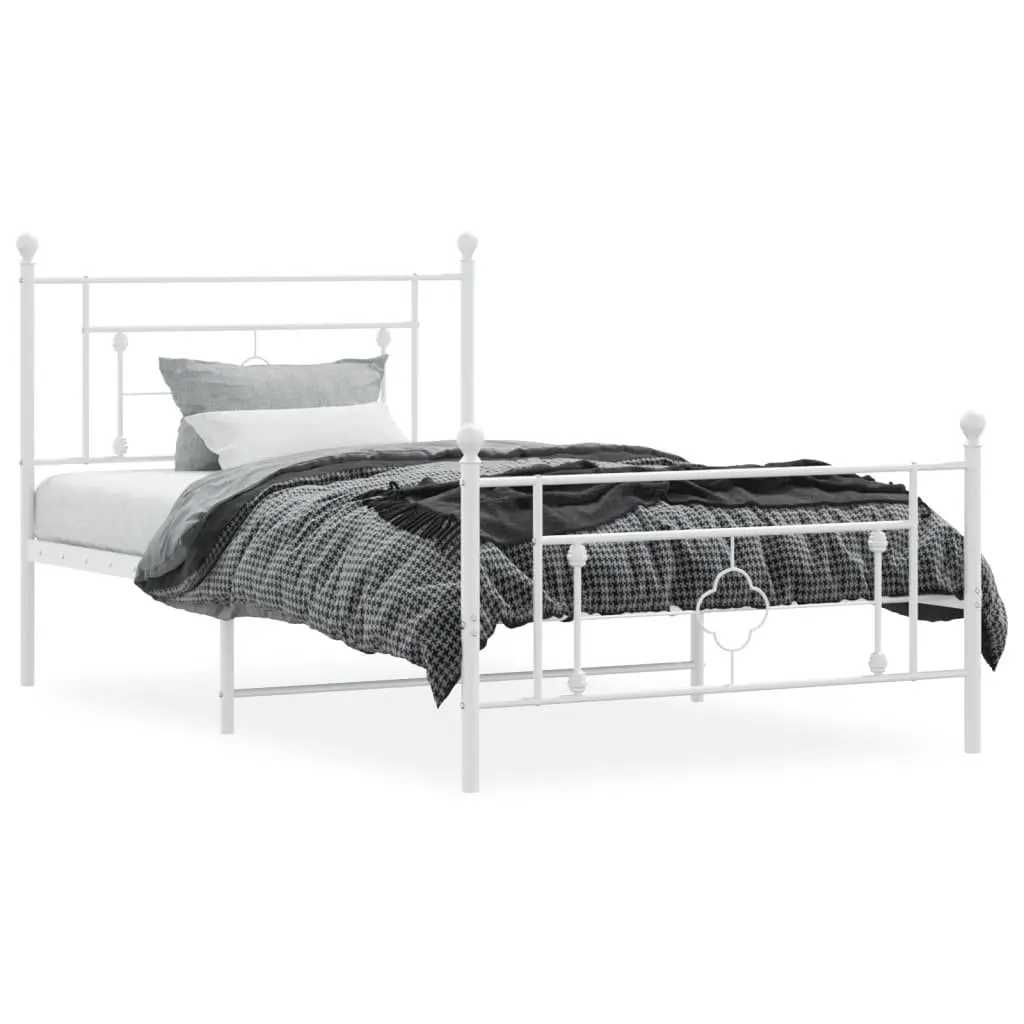 Metal Bed Frame King Size White Powder-Coated Steel 107x203 cm with Headboard Footboard and Underbed Storage