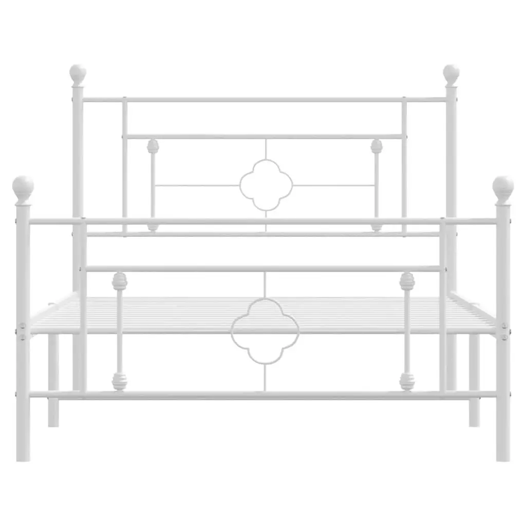 Metal Bed Frame King Size White Powder-Coated Steel 107x203 cm with Headboard Footboard and Underbed Storage