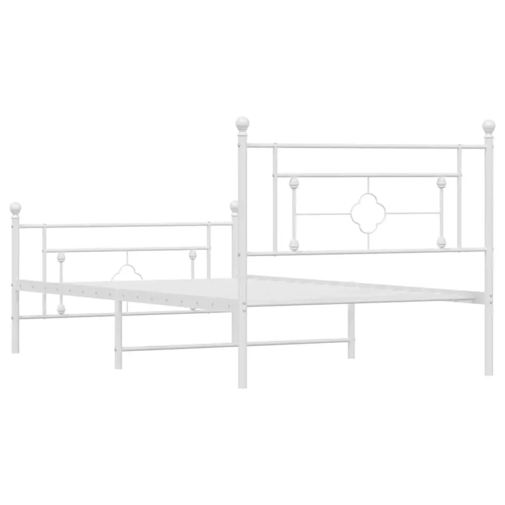 Metal Bed Frame King Size White Powder-Coated Steel 107x203 cm with Headboard Footboard and Underbed Storage