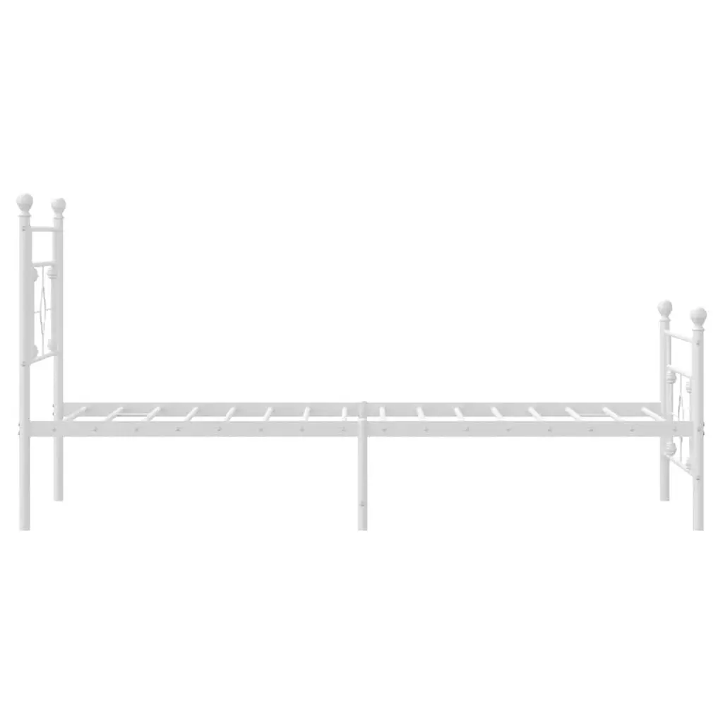 Metal Bed Frame King Size White Powder-Coated Steel 107x203 cm with Headboard Footboard and Underbed Storage