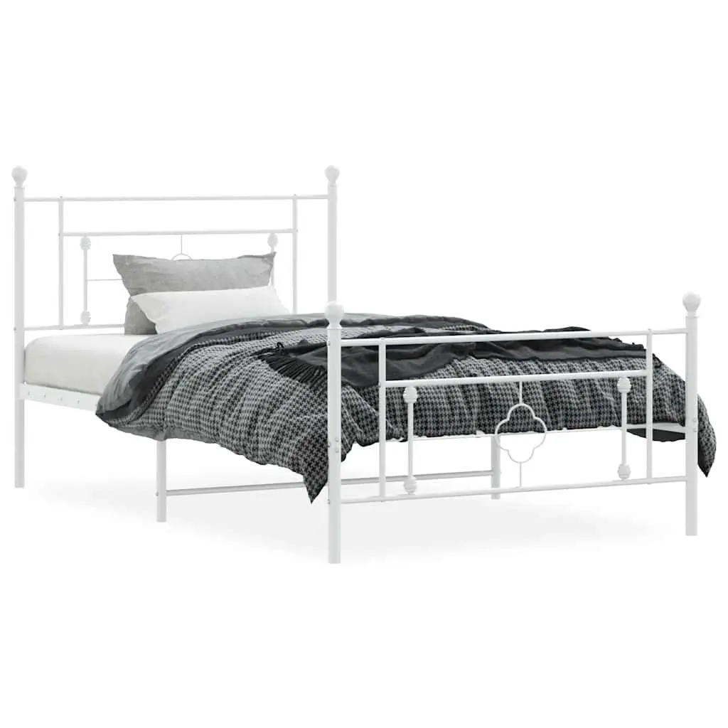 Metal Bed Frame King Size White Powder-Coated Steel 107x203 cm with Headboard Footboard and Underbed Storage