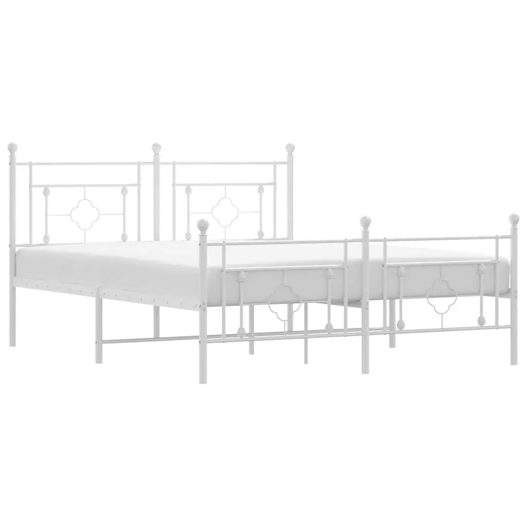 Metal Bed Frame with Footboard White 150x200cm