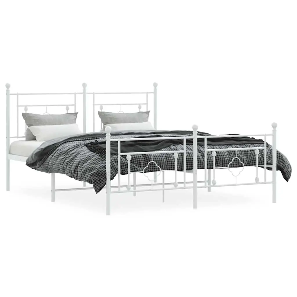 Metal Bed Frame with Footboard White 150x200cm