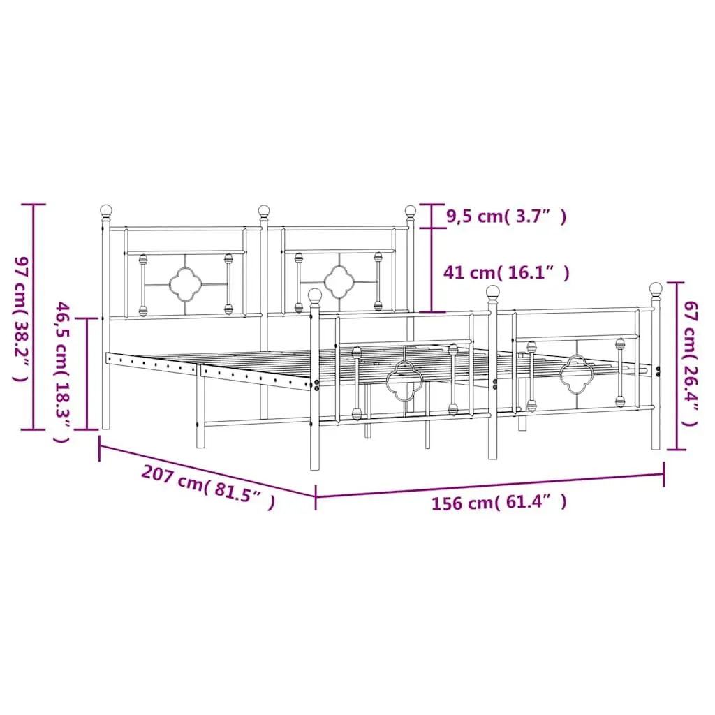 Metal Bed Frame with Footboard White 150x200cm