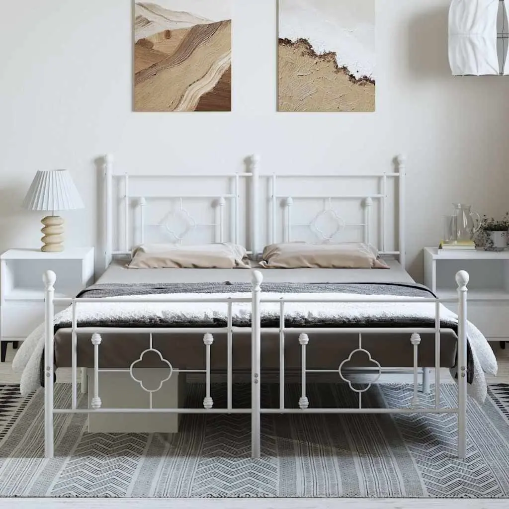Metal Bed Frame with Footboard White 150x200cm