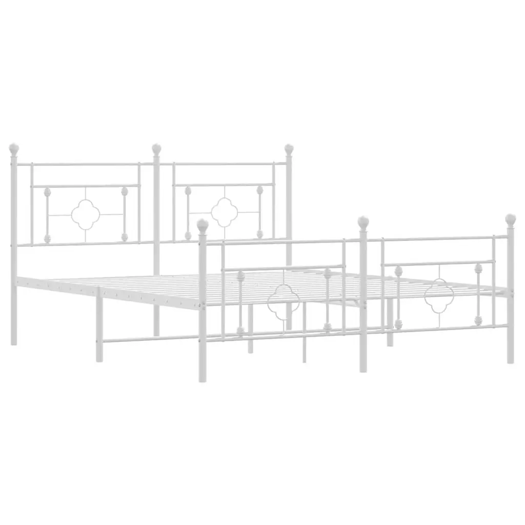 Metal Bed Frame with Footboard White 150x200cm