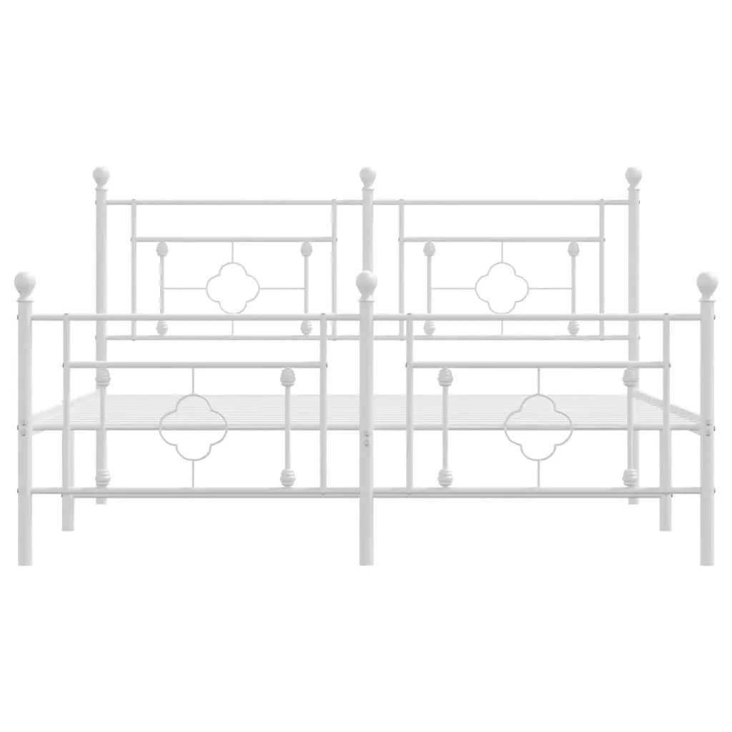 Metal Bed Frame with Footboard White 150x200cm
